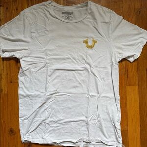 True Religion White and Gold Short Sleeve Tee